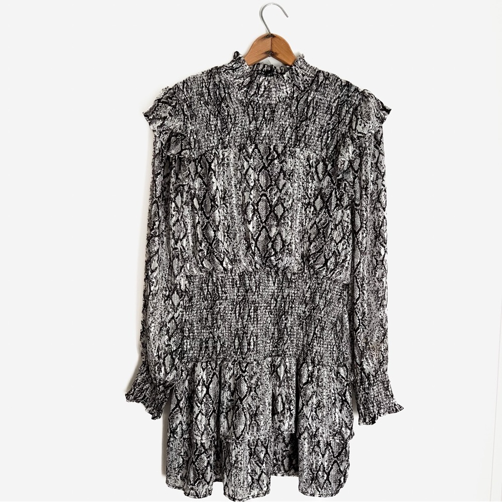 English Factory Snake Print Long Sleeve Dress